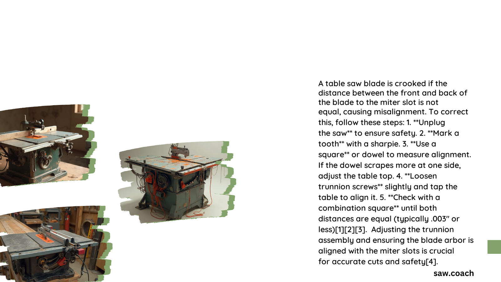 table saw blade crooked