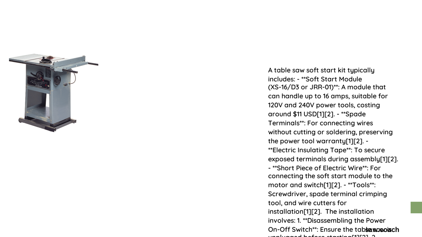 table saw soft start kit