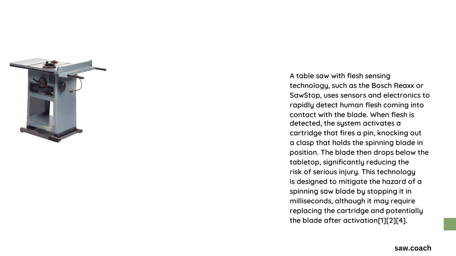 table saw with flesh sensing technology