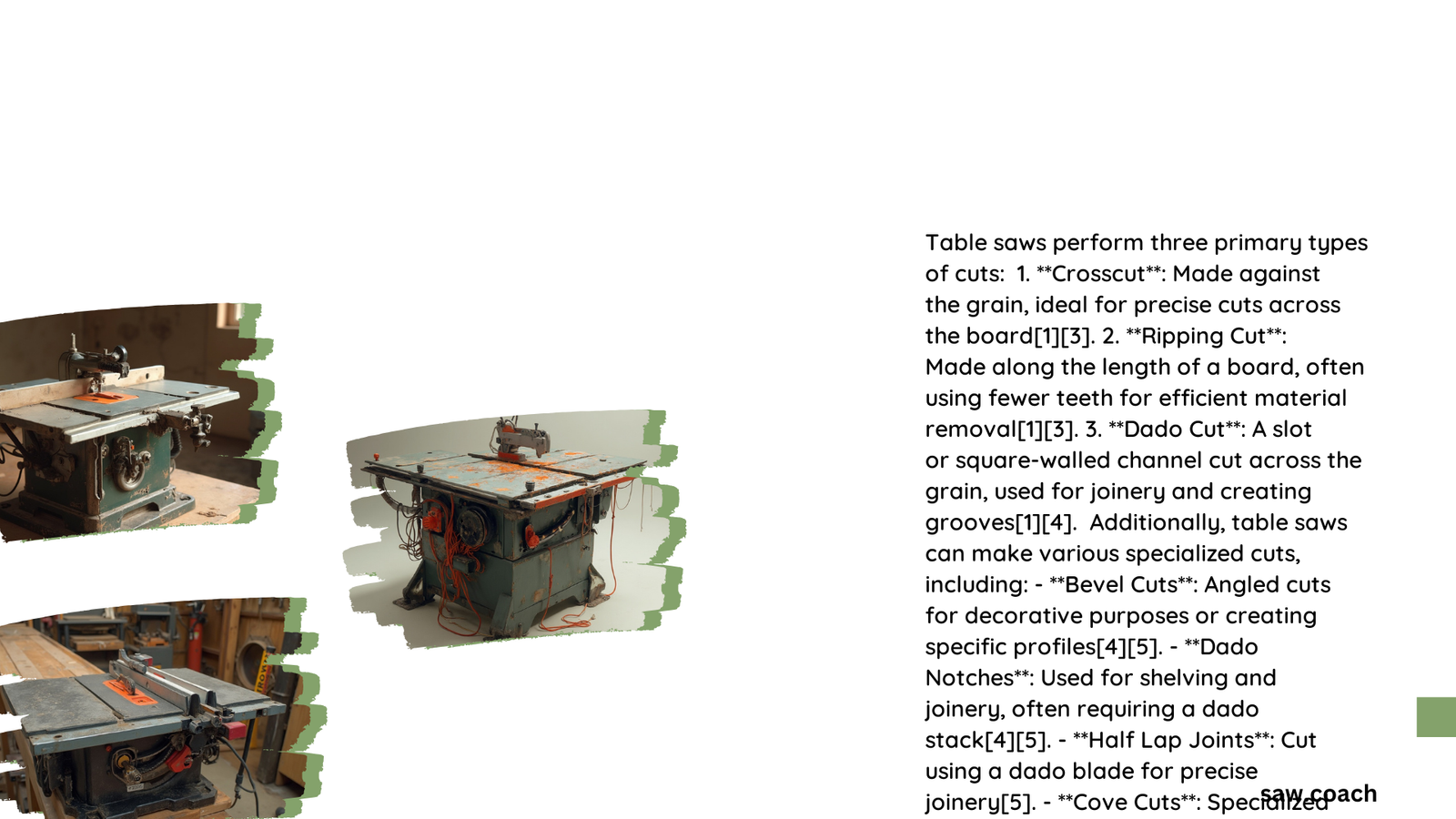 types of table saw cuts