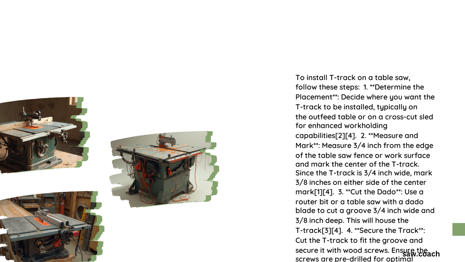 where to install t track on a table saw